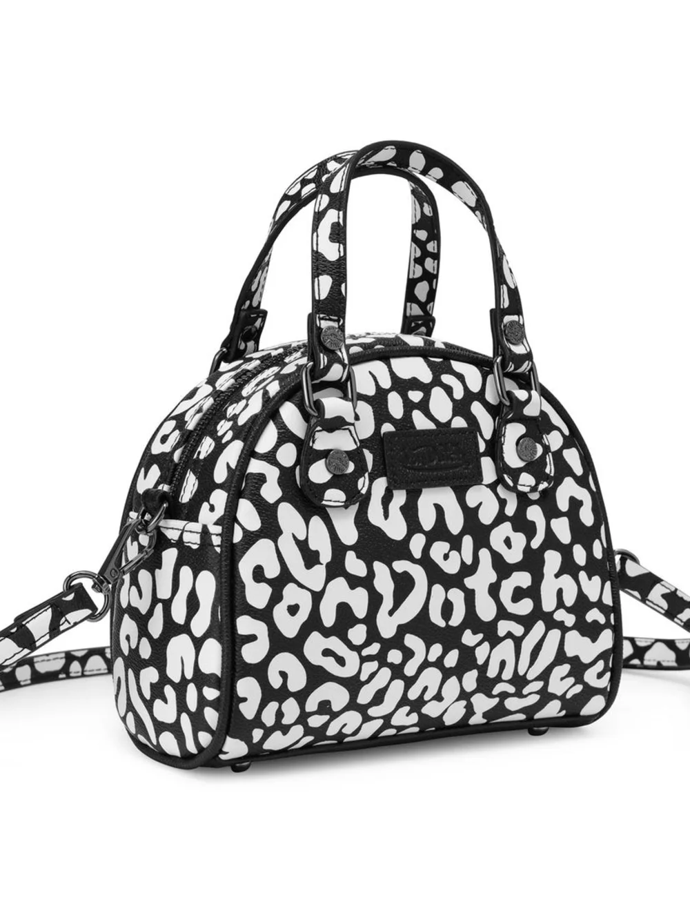 Von Dutch Black & White Leopard-Print Dome Crossbody